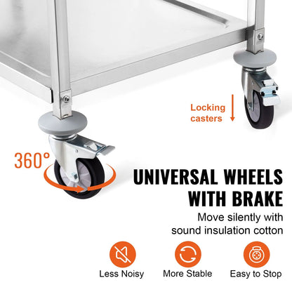 3-Tier Utility Cart Rolling Cart on Wheels 37.5"x20"x37.7" 450 LBS 6 Hooks - Image 5
