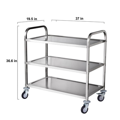 3-Tier Utility Cart Rolling Cart on Wheels 37.5"x20"x37.7" 450 LBS 6 Hooks - Image 8