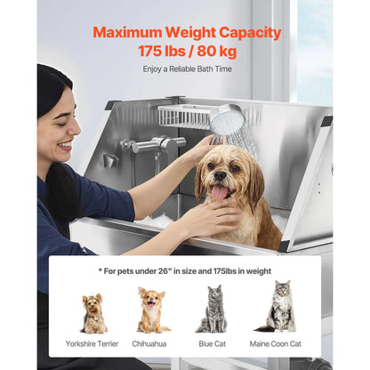 86.4 cm Stainless Steel Dog Washing Station, Pet Grooming Tub with Hot & Cold Faucet, Showerhead, Storage Rack, No-Bend All-in-One Bathtub, Home Wash Sink, Fits Small Cats and Dogs - Image 4