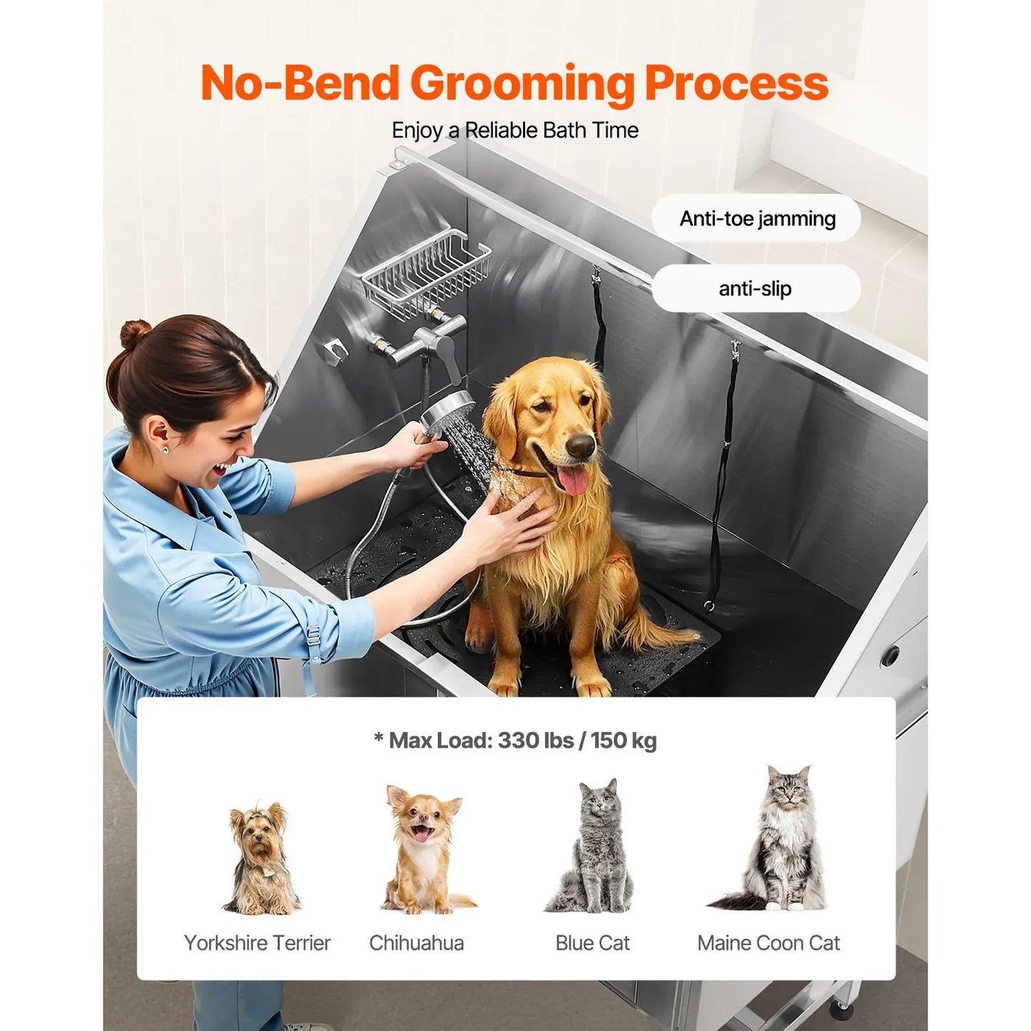 127 cm Dog Grooming Bath Tub Stainless Steel w Stairs Water Filter - Image 4