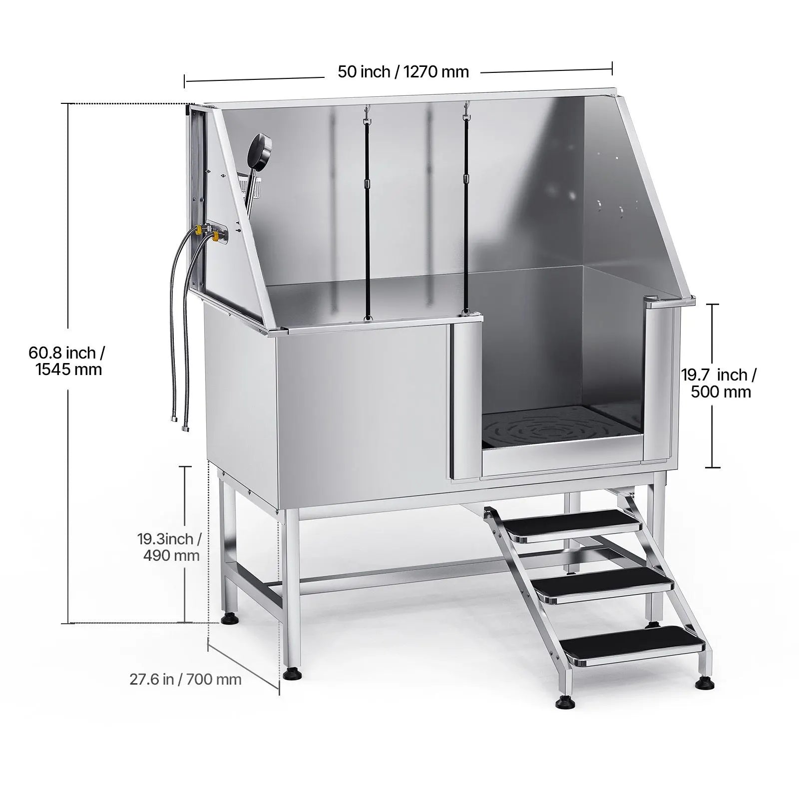127 cm Dog Grooming Bath Tub Stainless Steel w Stairs Water Filter - Image 8