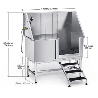 127 cm Dog Grooming Bath Tub Stainless Steel w Stairs Water Filter - Image 8