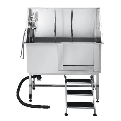 127 cm Dog Grooming Bath Tub Stainless Steel w Stairs Water Filter - Image 9
