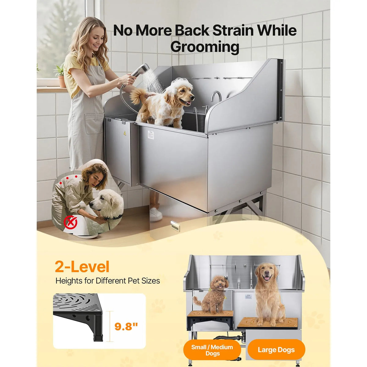 155 cm Dog Grooming Bath Tub Stainless Steel w Ramp Water Filter Left - Image 3