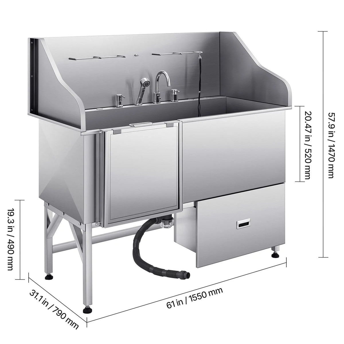 155 cm Dog Grooming Bath Tub Stainless Steel w Ramp Water Filter Left - Image 8