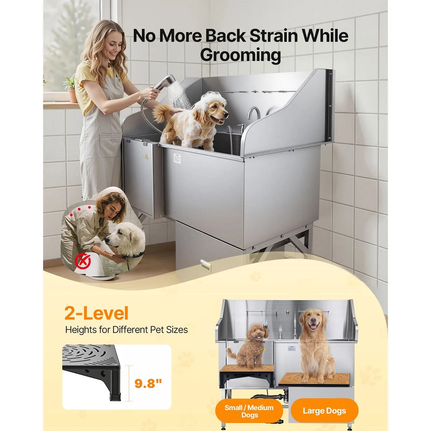 155 cm Dog Grooming Bath Tub Stainless Steel w Ramp Water Filter - Image 3