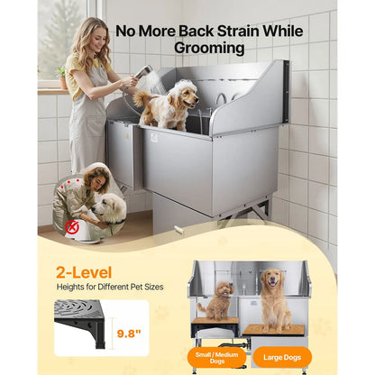 155 cm Dog Grooming Bath Tub Stainless Steel w Ramp Water Filter - Image 3