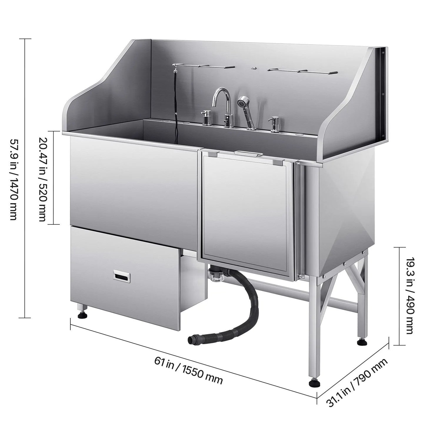 155 cm Dog Grooming Bath Tub Stainless Steel w Ramp Water Filter - Image 8