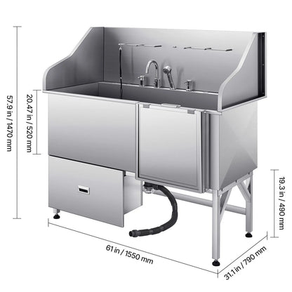 155 cm Dog Grooming Bath Tub Stainless Steel w Ramp Water Filter - Image 8