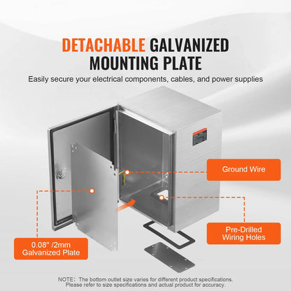 Steel Electrical Box, 40x30x15 cm, 304 Stainless Steel Electrical Enclosure Box, Wall-Mounted Outdoor Electrical Electronic Equipment Enclosure with Mounting Plate Hinges Lock, IP66 Waterproof - Image 5