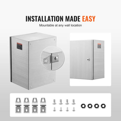 Steel Electrical Box, 40x30x15 cm, 304 Stainless Steel Electrical Enclosure Box, Wall-Mounted Outdoor Electrical Electronic Equipment Enclosure with Mounting Plate Hinges Lock, IP66 Waterproof - Image 6