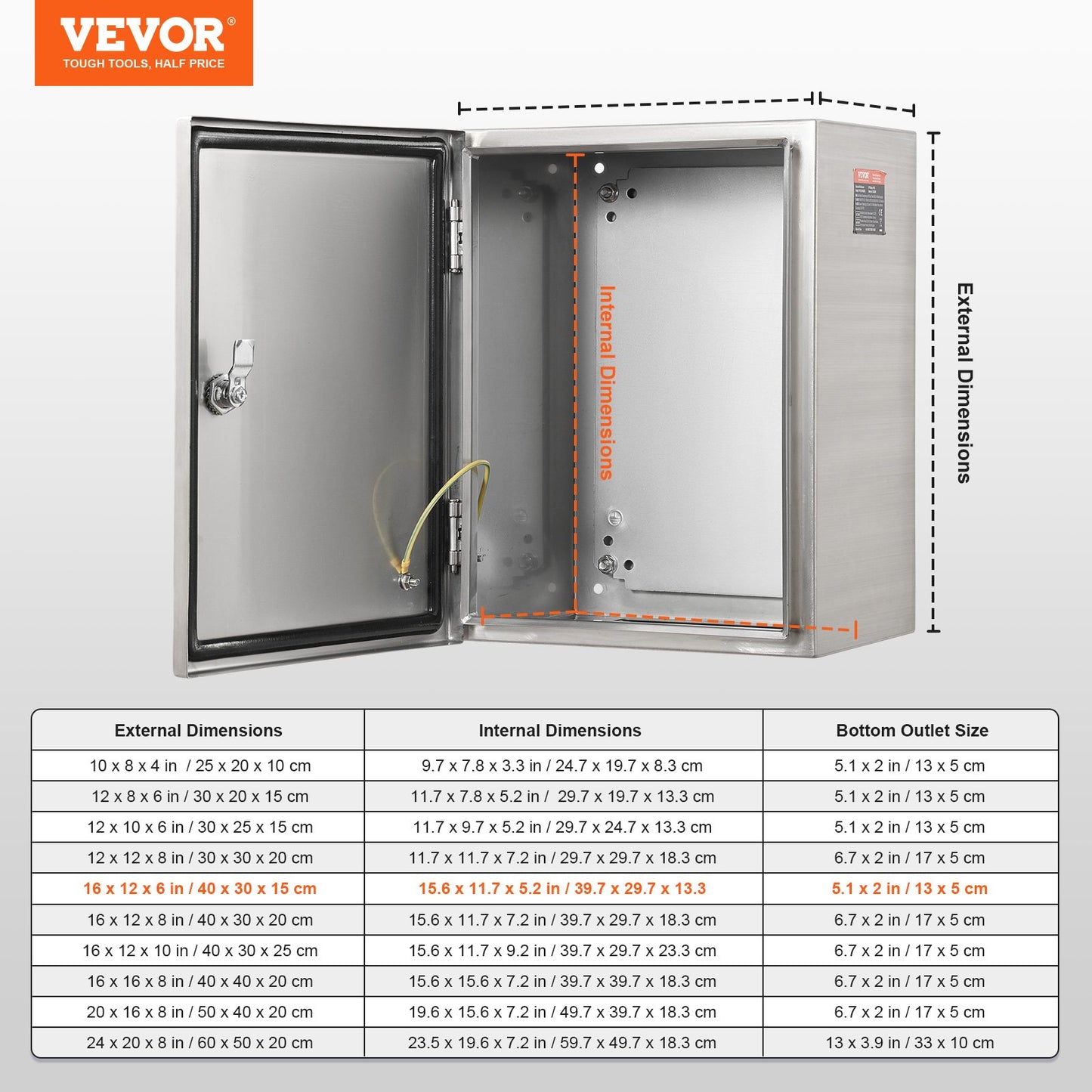 Steel Electrical Box, 40x30x15 cm, 304 Stainless Steel Electrical Enclosure Box, Wall-Mounted Outdoor Electrical Electronic Equipment Enclosure with Mounting Plate Hinges Lock, IP66 Waterproof - Image 7