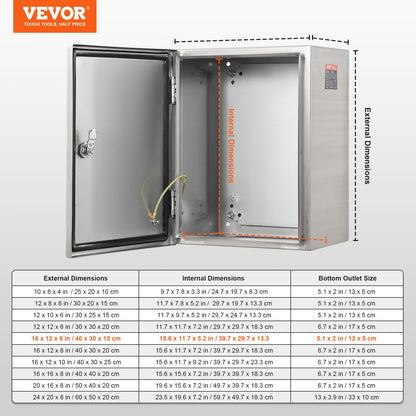 Steel Electrical Box, 40x30x15 cm, 304 Stainless Steel Electrical Enclosure Box, Wall-Mounted Outdoor Electrical Electronic Equipment Enclosure with Mounting Plate Hinges Lock, IP66 Waterproof - Image 7