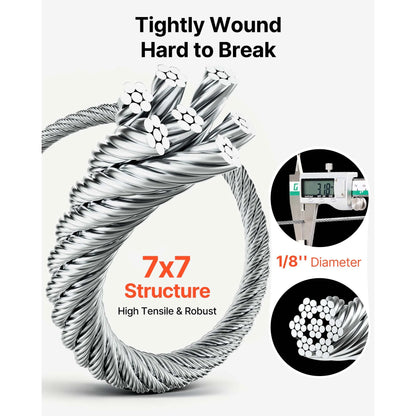 Wire Rope Kit, 3.18 mm 305 m 316 Stainless Steel Cable with Cutter and Gloves, 7.1KN Breaking Strength, 7x7 Strands Construction Marine Aircraft Grade for Handrail Stair Decking Fence Outdoors - Image 3
