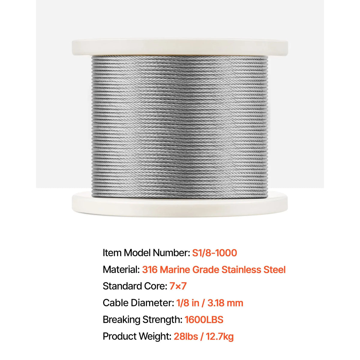Wire Rope Kit, 3.18 mm 305 m 316 Stainless Steel Cable with Cutter and Gloves, 7.1KN Breaking Strength, 7x7 Strands Construction Marine Aircraft Grade for Handrail Stair Decking Fence Outdoors - Image 7