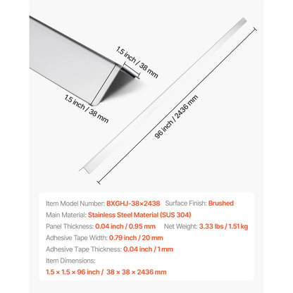 Stainless Steel Wall Corner Protector, 38 x 38 x 2436 mm, 10 Pack Metal Corner Guards, 304 Stainless Steel Edge Trim 90-Degree Angle for Home,Office,Commercial Wall Protection, with 3m Tape - Image 7