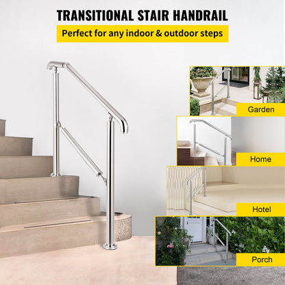 3 Step Railing Stainless Steel Transitional Handrail fit for Level Surface and 1 to 3 Steps Adjustable Stair Railing Indoor Outdoor Step Railings 220lb Capacity W/ Installation Kit Porch DIY - Image 2