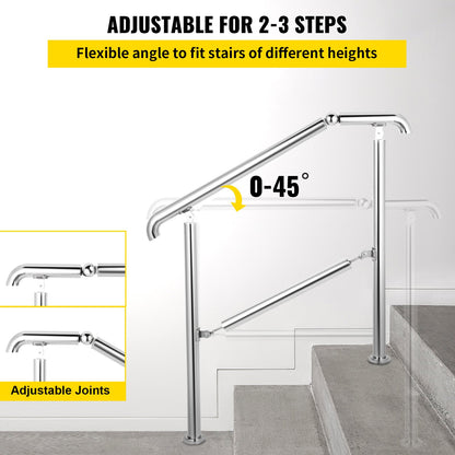3 Step Railing Stainless Steel Transitional Handrail fit for Level Surface and 1 to 3 Steps Adjustable Stair Railing Indoor Outdoor Step Railings 220lb Capacity W/ Installation Kit Porch DIY - Image 3