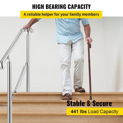 3 Step Railing Stainless Steel Transitional Handrail fit for Level Surface and 1 to 3 Steps Adjustable Stair Railing Indoor Outdoor Step Railings 220lb Capacity W/ Installation Kit Porch DIY - Image 4