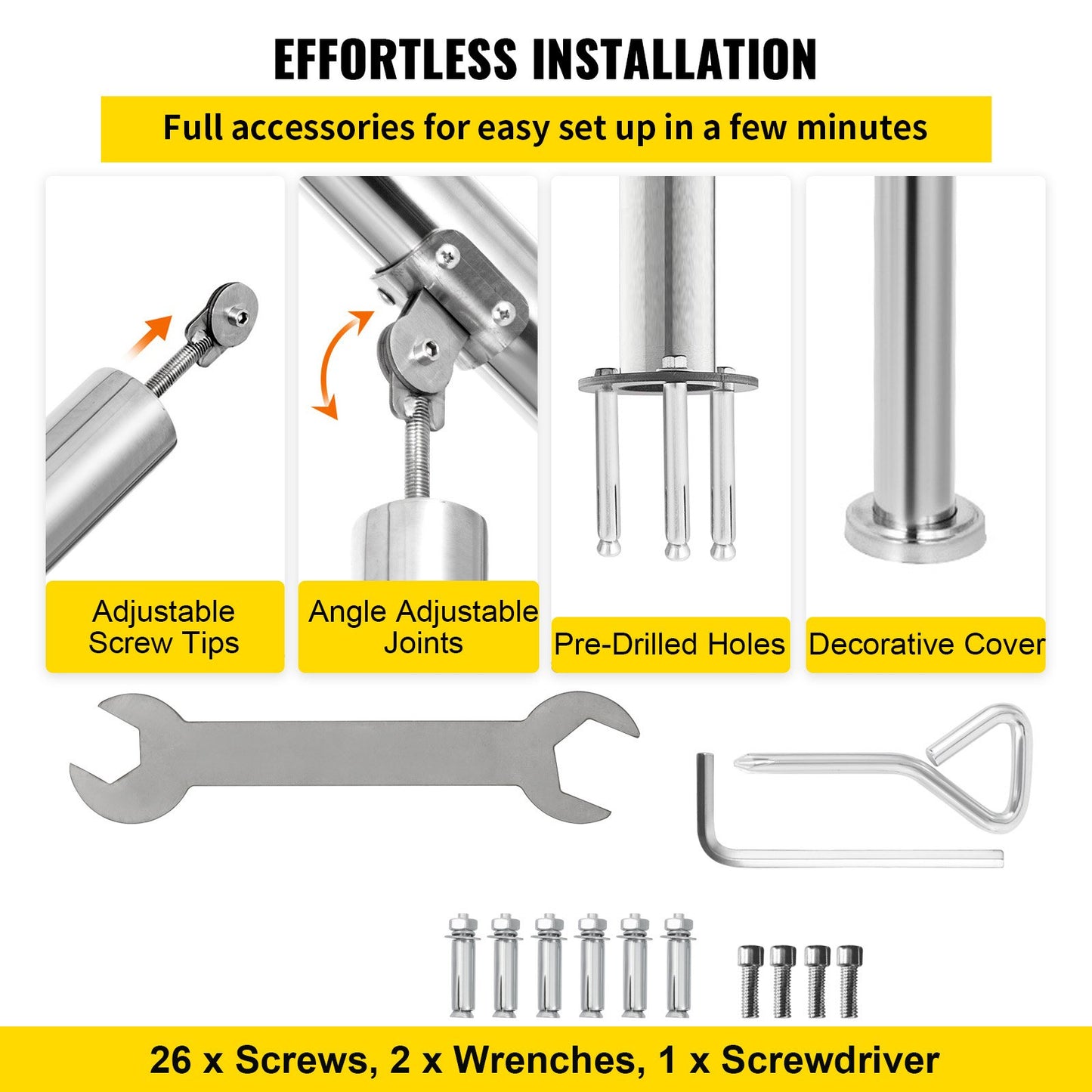 3 Step Railing Stainless Steel Transitional Handrail fit for Level Surface and 1 to 3 Steps Adjustable Stair Railing Indoor Outdoor Step Railings 220lb Capacity W/ Installation Kit Porch DIY - Image 6