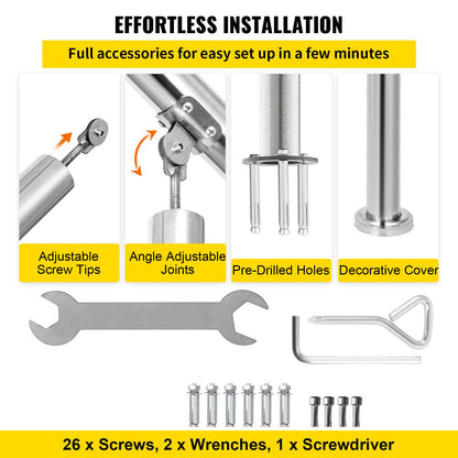 3 Step Railing Stainless Steel Transitional Handrail fit for Level Surface and 1 to 3 Steps Adjustable Stair Railing Indoor Outdoor Step Railings 220lb Capacity W/ Installation Kit Porch DIY - Image 6