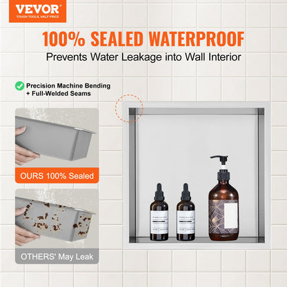 33.02 x 33.02 cm No Tile Shower Niche 304 Stainless Steel, Wall-Inserted Niche Recessed Double Shelves, Sealed Waterproof Rust-Resistant Modern Niche for Shower Bathroom Soap Storage, Silver - Image 2