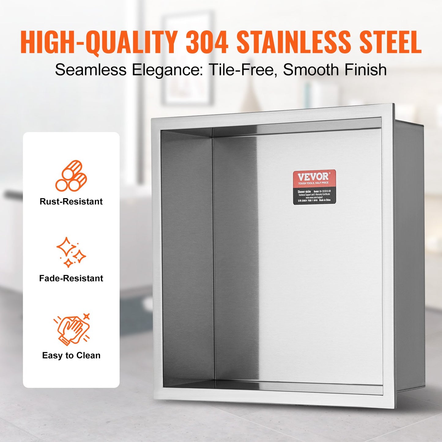 33.02 x 33.02 cm No Tile Shower Niche 304 Stainless Steel, Wall-Inserted Niche Recessed Double Shelves, Sealed Waterproof Rust-Resistant Modern Niche for Shower Bathroom Soap Storage, Silver - Image 3