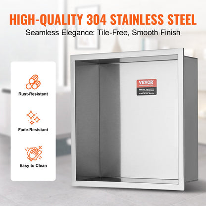 33.02 x 33.02 cm No Tile Shower Niche 304 Stainless Steel, Wall-Inserted Niche Recessed Double Shelves, Sealed Waterproof Rust-Resistant Modern Niche for Shower Bathroom Soap Storage, Silver - Image 3