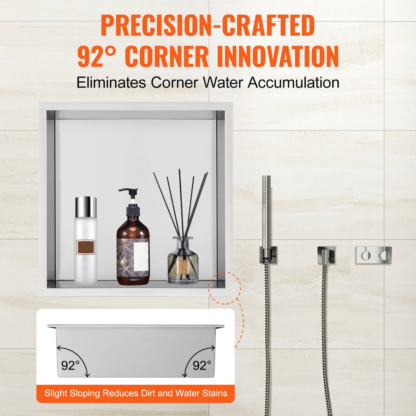 33.02 x 33.02 cm No Tile Shower Niche 304 Stainless Steel, Wall-Inserted Niche Recessed Double Shelves, Sealed Waterproof Rust-Resistant Modern Niche for Shower Bathroom Soap Storage, Silver - Image 4