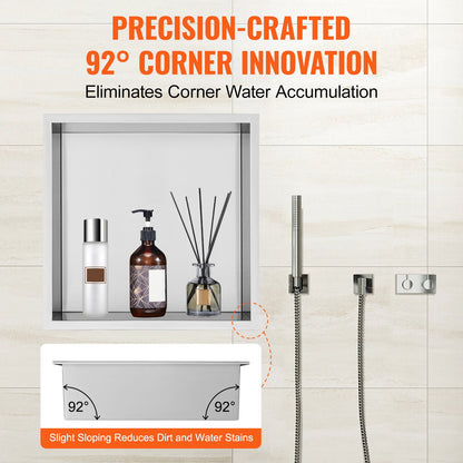 33.02 x 33.02 cm No Tile Shower Niche 304 Stainless Steel, Wall-Inserted Niche Recessed Double Shelves, Sealed Waterproof Rust-Resistant Modern Niche for Shower Bathroom Soap Storage, Silver - Image 4