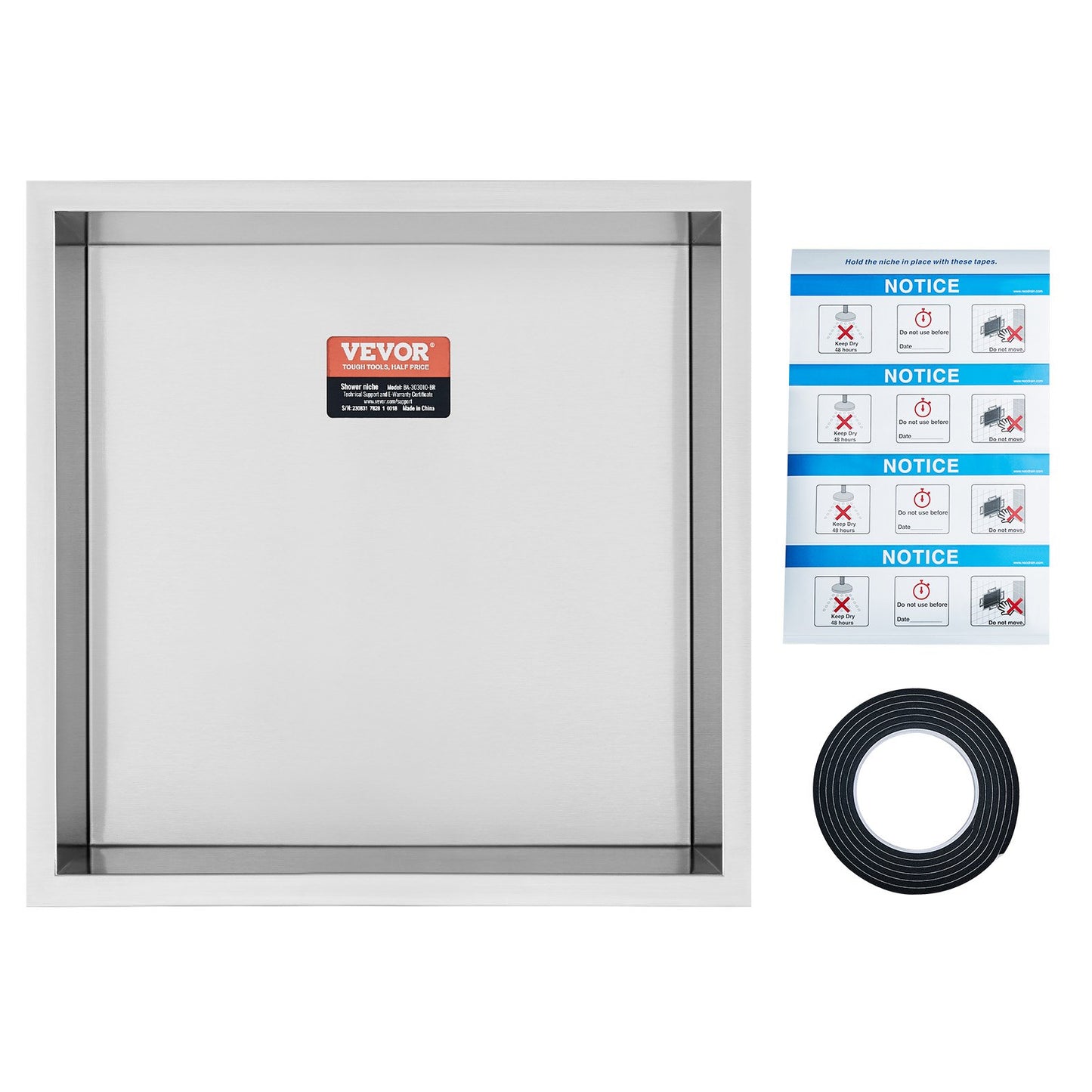 33.02 x 33.02 cm No Tile Shower Niche 304 Stainless Steel, Wall-Inserted Niche Recessed Double Shelves, Sealed Waterproof Rust-Resistant Modern Niche for Shower Bathroom Soap Storage, Silver - Image 9