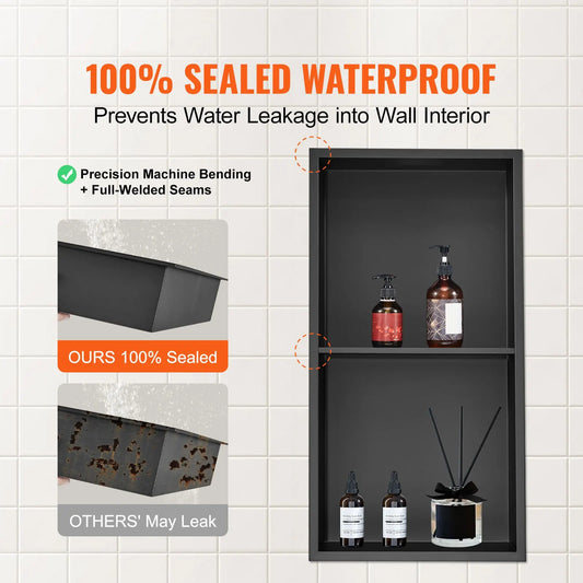 33.02 x 63.5 cm No Tile Shower Niche 304 Stainless Steel, Wall-Inserted Niche Recessed Double Shelves, Sealed Waterproof Rust-Resistant Modern Niche for Shower or Soap Storage Bathroom - Image 2