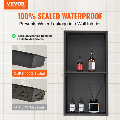 33.02 x 63.5 cm No Tile Shower Niche 304 Stainless Steel, Wall-Inserted Niche Recessed Double Shelves, Sealed Waterproof Rust-Resistant Modern Niche for Shower or Soap Storage Bathroom - Image 2