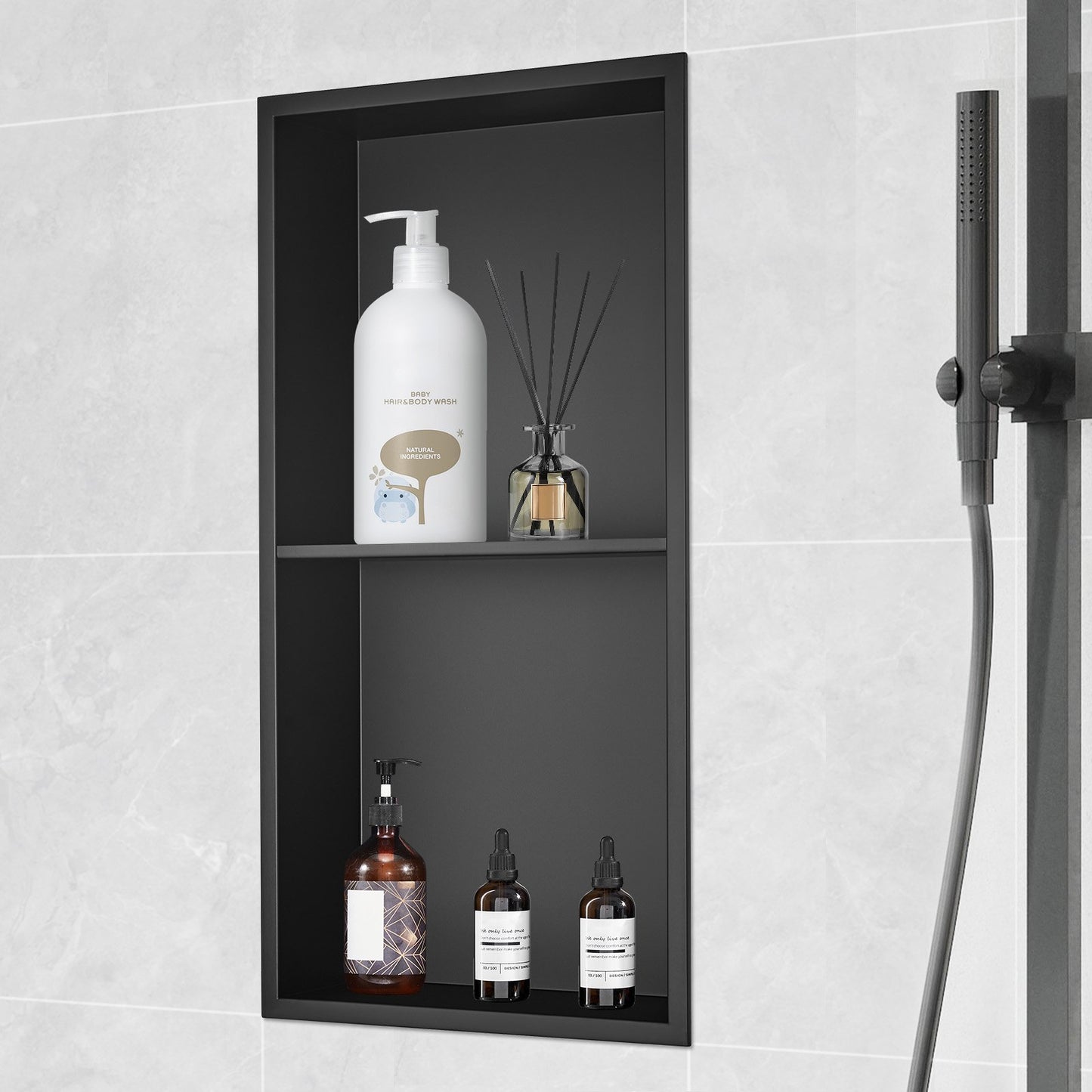 33.02 x 63.5 cm No Tile Shower Niche 304 Stainless Steel, Wall-Inserted Niche Recessed Double Shelves, Sealed Waterproof Rust-Resistant Modern Niche for Shower or Soap Storage Bathroom - Image 8