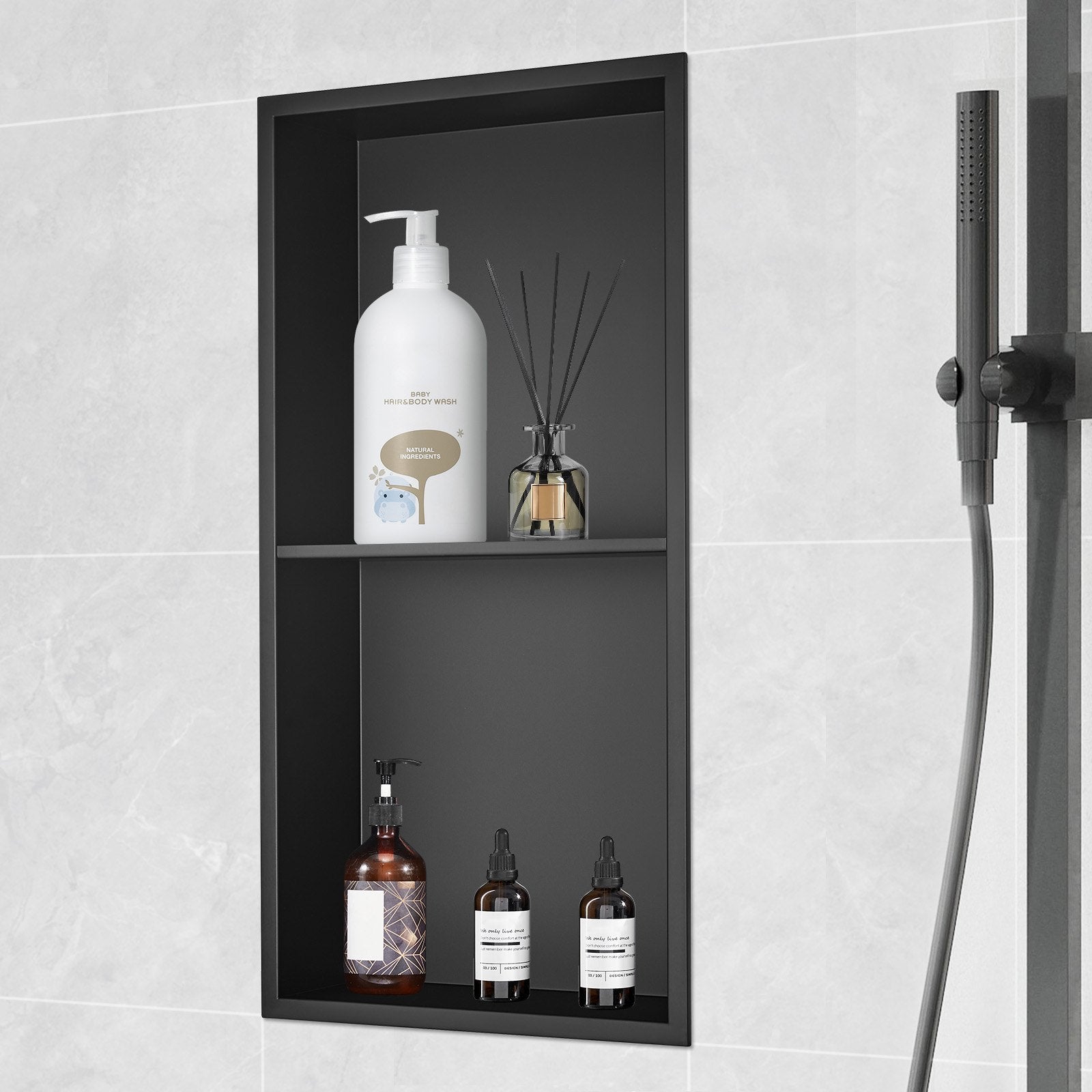 33.02 x 63.5 cm No Tile Shower Niche 304 Stainless Steel, Wall-Inserted Niche Recessed Double Shelves, Sealed Waterproof Rust-Resistant Modern Niche for Shower or Soap Storage Bathroom - Image 8