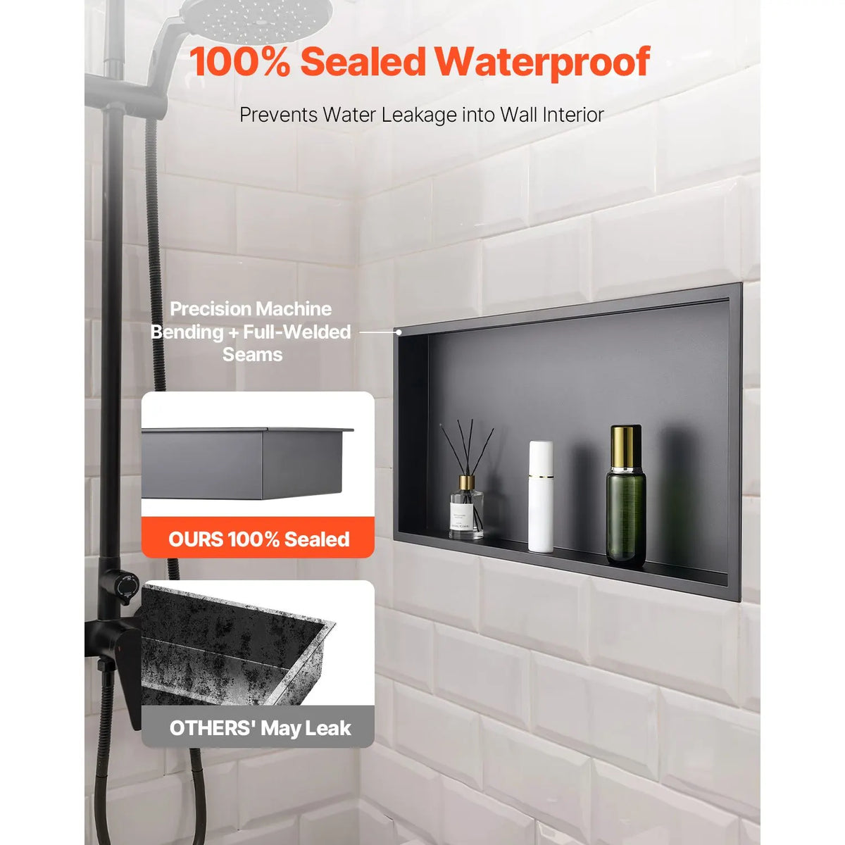 Shower Niche, 33.0 x 63.5 x 10.2 cm Recessed Wall Niche, Heavy-duty Stainless Steel Modern Soap & Shampoo Storage Organizer, Sealed Waterproof, Durable & Easy to Install, Black for Bathroom - Image 2
