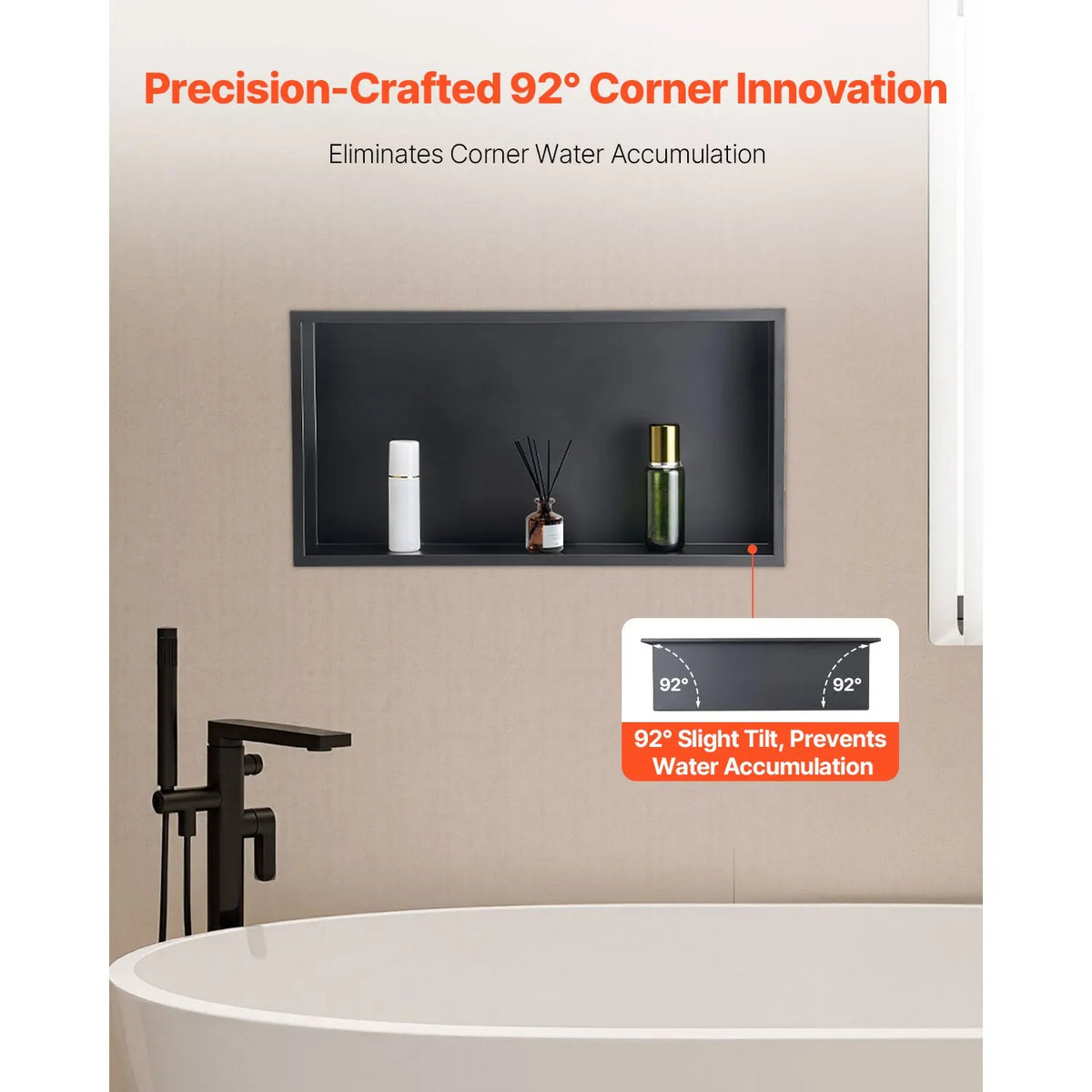 Shower Niche, 33.0 x 63.5 x 10.2 cm Recessed Wall Niche, Heavy-duty Stainless Steel Modern Soap & Shampoo Storage Organizer, Sealed Waterproof, Durable & Easy to Install, Black for Bathroom - Image 4