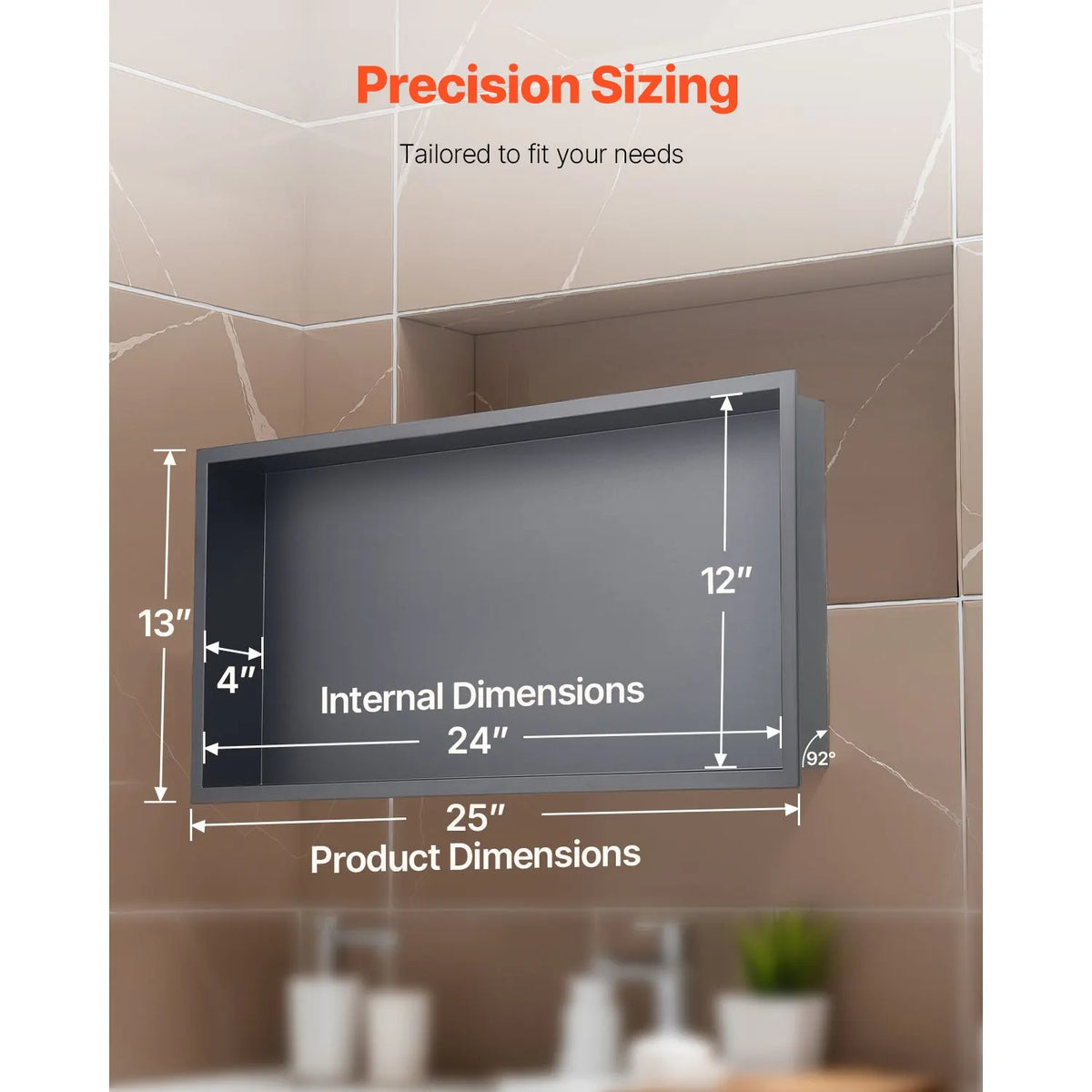 Shower Niche, 33.0 x 63.5 x 10.2 cm Recessed Wall Niche, Heavy-duty Stainless Steel Modern Soap & Shampoo Storage Organizer, Sealed Waterproof, Durable & Easy to Install, Black for Bathroom - Image 6
