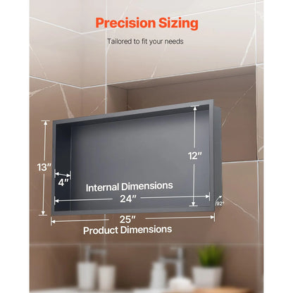 Shower Niche, 33.0 x 63.5 x 10.2 cm Recessed Wall Niche, Heavy-duty Stainless Steel Modern Soap & Shampoo Storage Organizer, Sealed Waterproof, Durable & Easy to Install, Black for Bathroom - Image 6