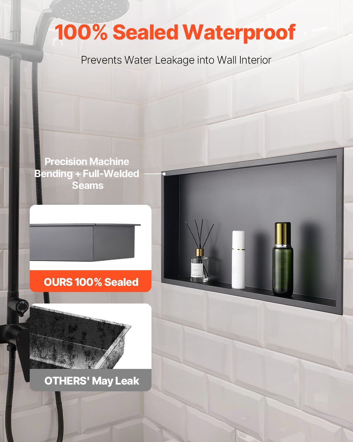 Shower Niche, 33.0 x 63.5 x 10.2 cm Recessed Wall Niche, Heavy-duty Stainless Steel Modern Soap & Shampoo Storage Organizer, Sealed Waterproof, Durable & Easy to Install, Black for Bathroom - Image 2