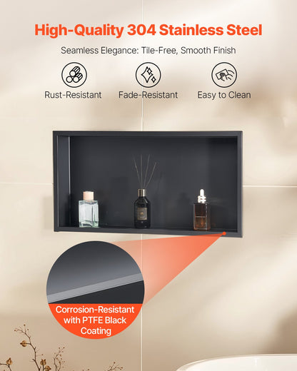 Shower Niche, 33.0 x 63.5 x 10.2 cm Recessed Wall Niche, Heavy-duty Stainless Steel Modern Soap & Shampoo Storage Organizer, Sealed Waterproof, Durable & Easy to Install, Black for Bathroom - Image 3