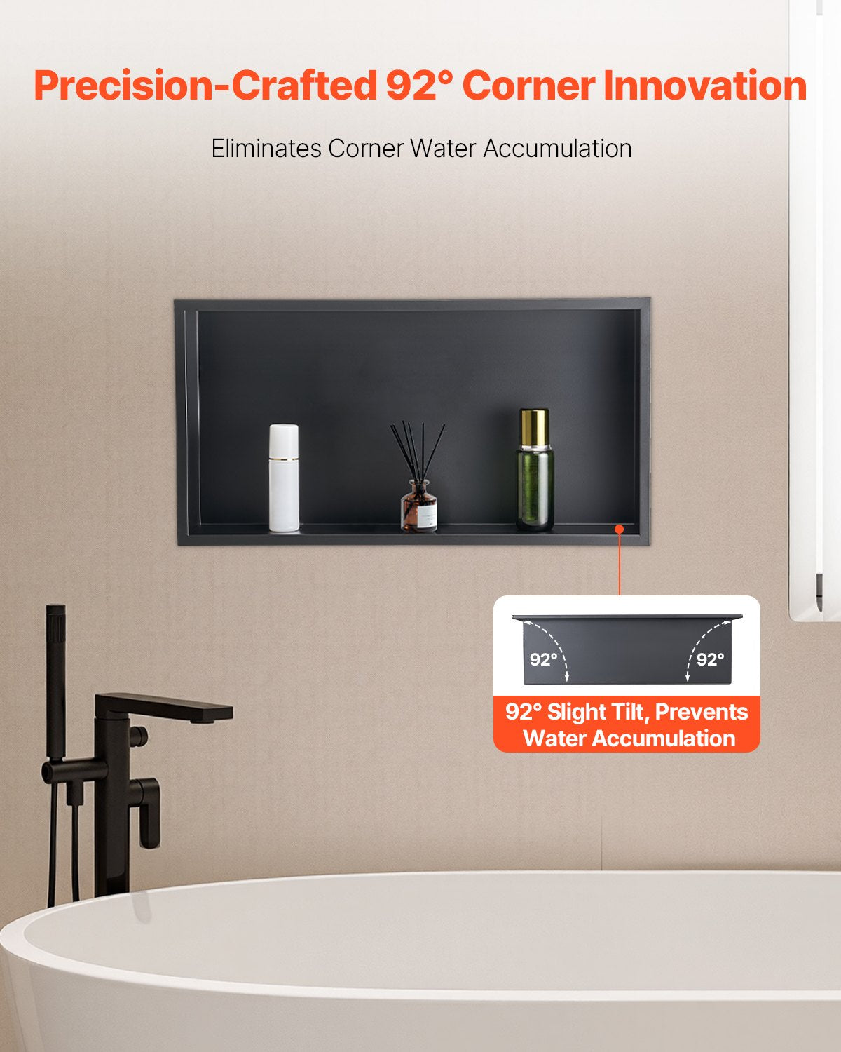 Shower Niche, 33.0 x 63.5 x 10.2 cm Recessed Wall Niche, Heavy-duty Stainless Steel Modern Soap & Shampoo Storage Organizer, Sealed Waterproof, Durable & Easy to Install, Black for Bathroom - Image 4