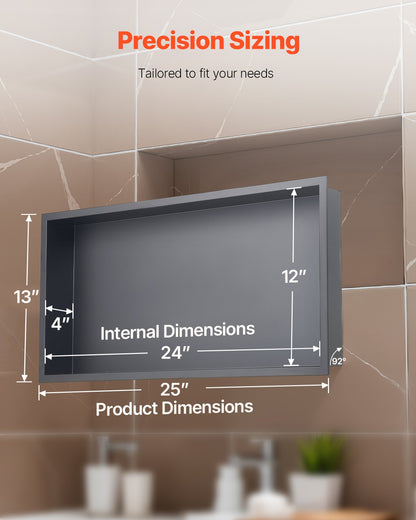 Shower Niche, 33.0 x 63.5 x 10.2 cm Recessed Wall Niche, Heavy-duty Stainless Steel Modern Soap & Shampoo Storage Organizer, Sealed Waterproof, Durable & Easy to Install, Black for Bathroom - Image 6