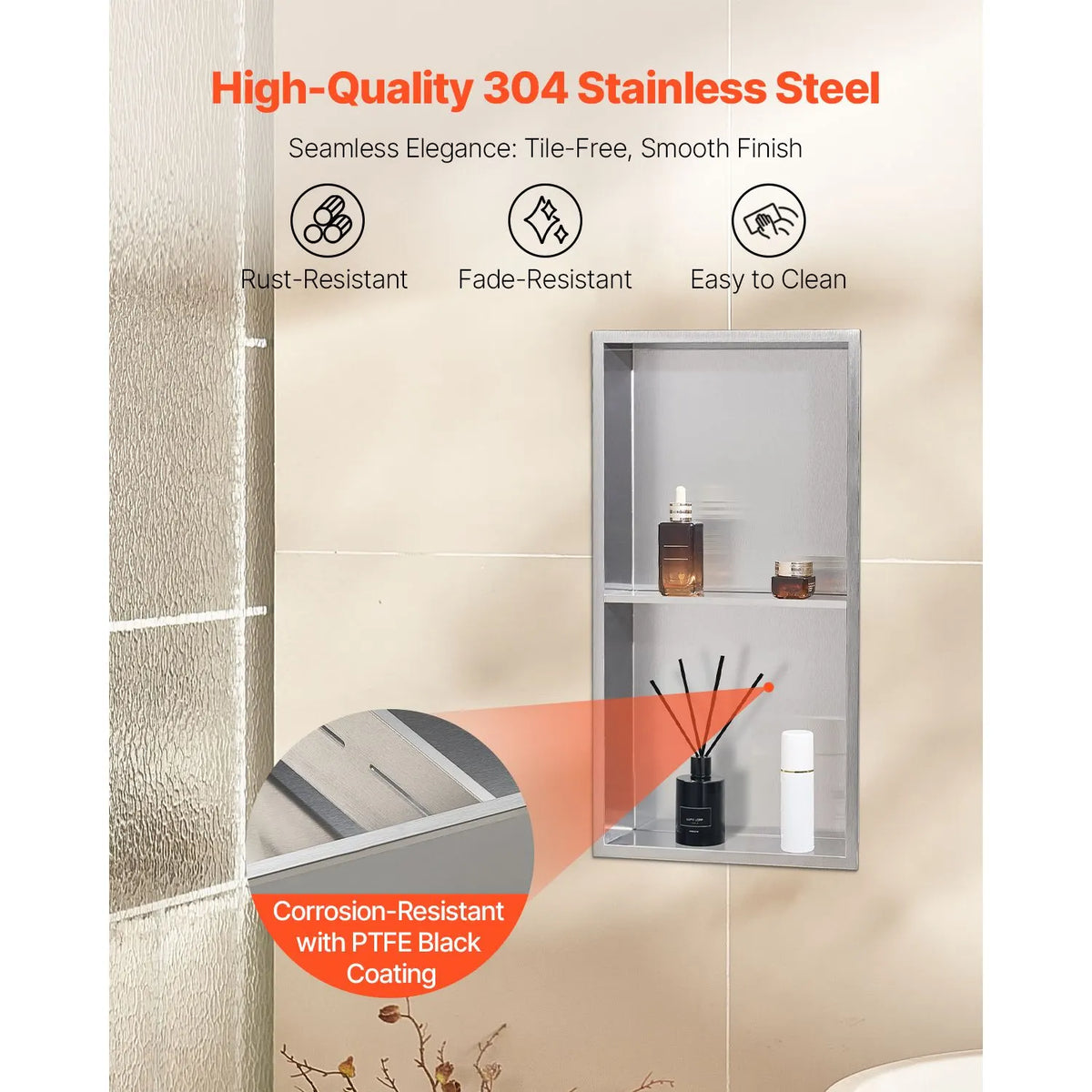 Shower Niche, 33.0 x 63.5 x 10.2 cm Recessed Wall Niche Double-layer, with Hollowed-out Divider, Heavy-duty Stainless Steel Modern Shampoo Storage Organizer, Waterproof, Silver for Bathroom - Image 3