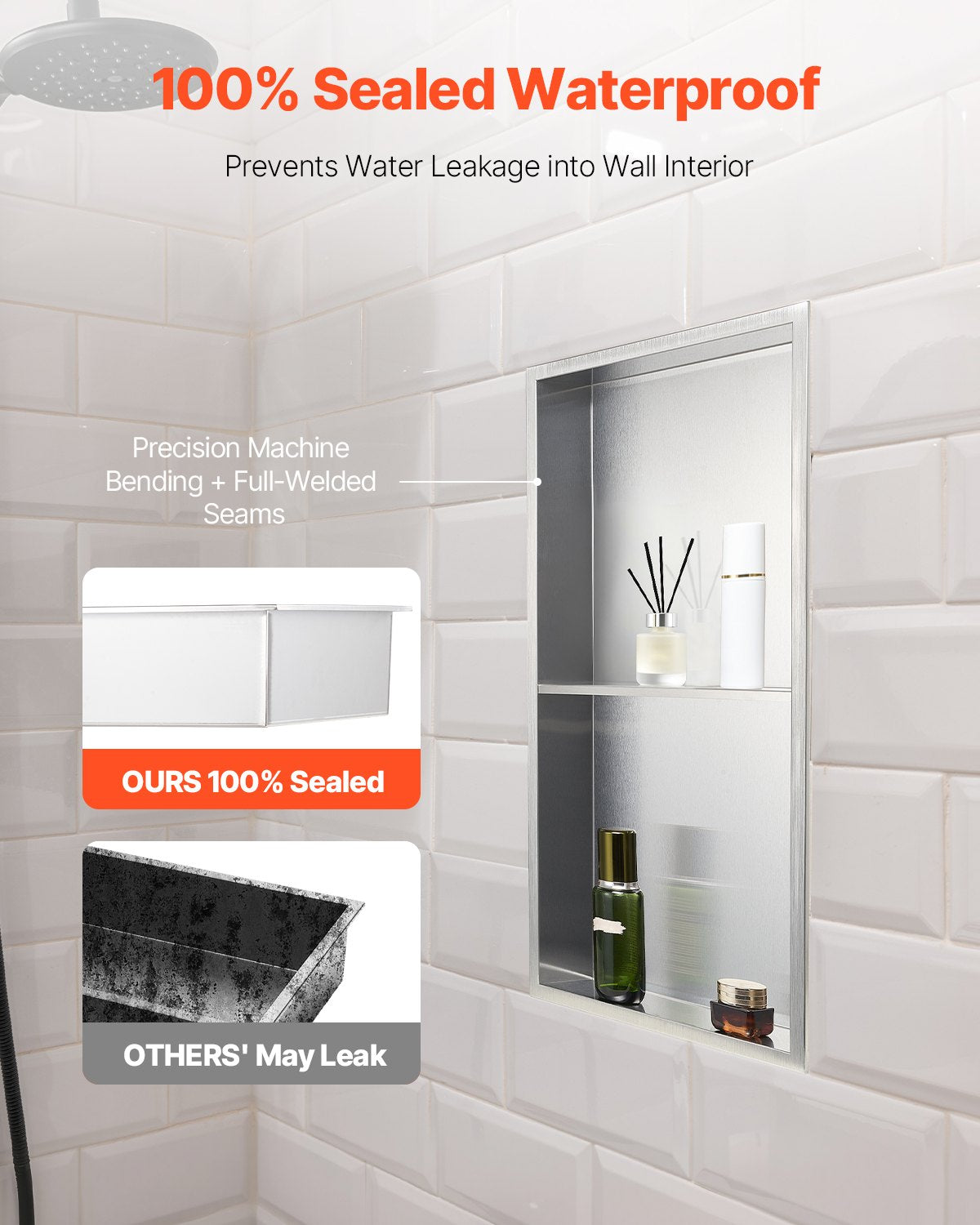 Shower Niche, 33.0 x 63.5 x 10.2 cm Recessed Wall Niche Double-layer, with Hollowed-out Divider, Heavy-duty Stainless Steel Modern Shampoo Storage Organizer, Waterproof, Silver for Bathroom - Image 2