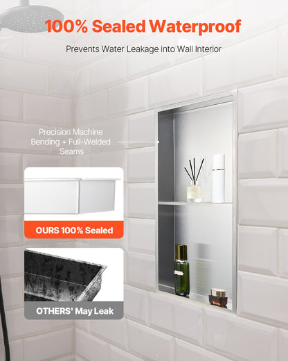 Shower Niche, 33.0 x 63.5 x 10.2 cm Recessed Wall Niche Double-layer, with Hollowed-out Divider, Heavy-duty Stainless Steel Modern Shampoo Storage Organizer, Waterproof, Silver for Bathroom - Image 2