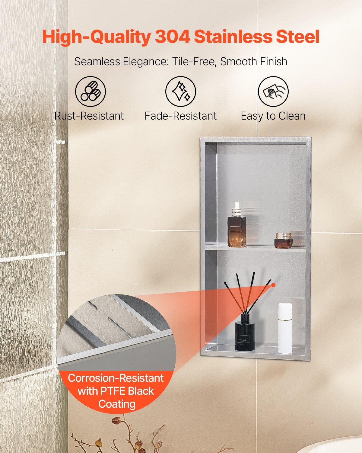 Shower Niche, 33.0 x 63.5 x 10.2 cm Recessed Wall Niche Double-layer, with Hollowed-out Divider, Heavy-duty Stainless Steel Modern Shampoo Storage Organizer, Waterproof, Silver for Bathroom - Image 3