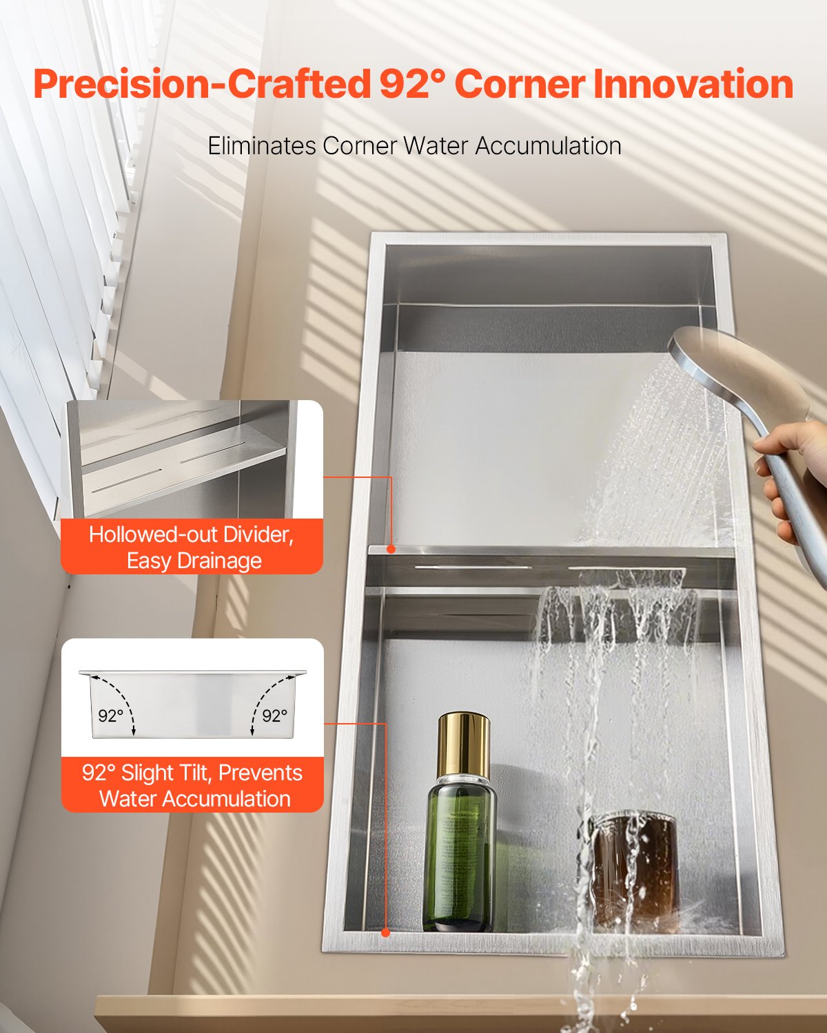 Shower Niche, 33.0 x 63.5 x 10.2 cm Recessed Wall Niche Double-layer, with Hollowed-out Divider, Heavy-duty Stainless Steel Modern Shampoo Storage Organizer, Waterproof, Silver for Bathroom - Image 4