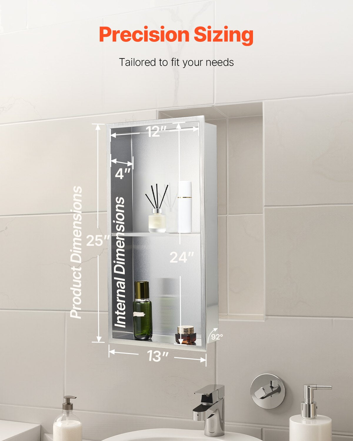 Shower Niche, 33.0 x 63.5 x 10.2 cm Recessed Wall Niche Double-layer, with Hollowed-out Divider, Heavy-duty Stainless Steel Modern Shampoo Storage Organizer, Waterproof, Silver for Bathroom - Image 6