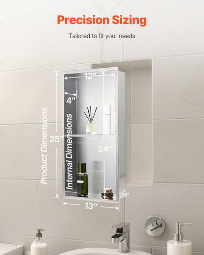 Shower Niche, 33.0 x 63.5 x 10.2 cm Recessed Wall Niche Double-layer, with Hollowed-out Divider, Heavy-duty Stainless Steel Modern Shampoo Storage Organizer, Waterproof, Silver for Bathroom - Image 6